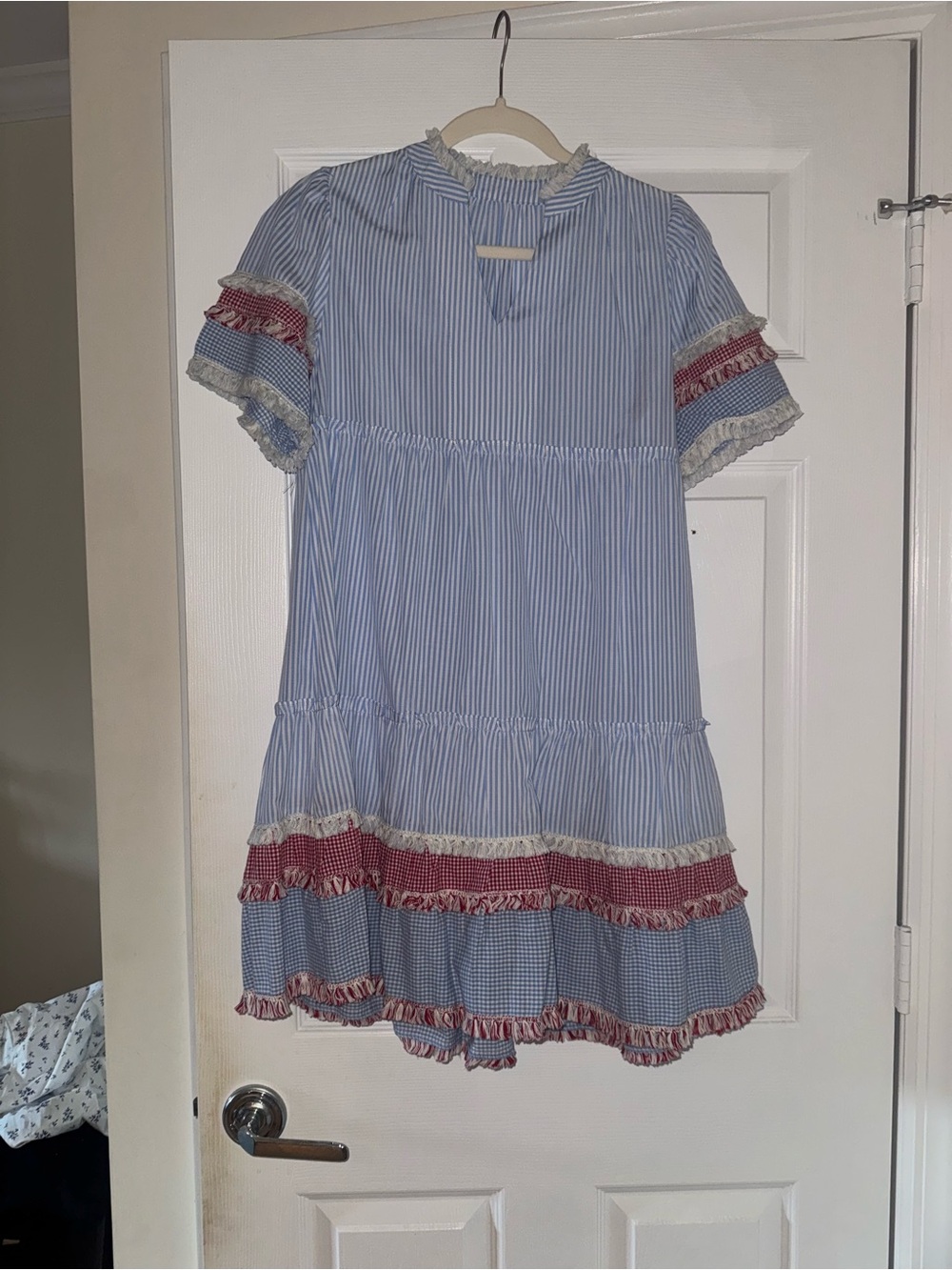 Blue Stripe Ruffle Hem dress